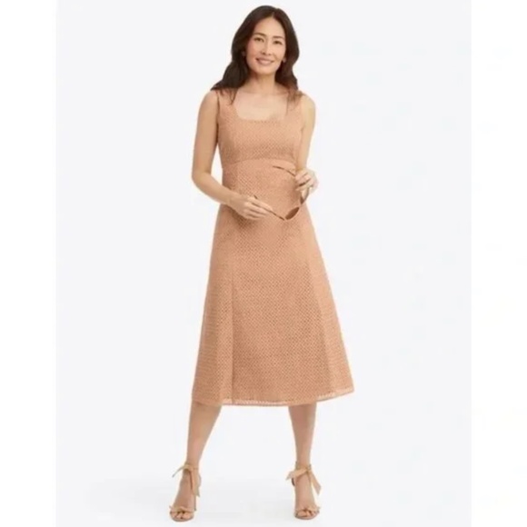 Draper James Midi Eyelet Sleeveless Tan Babydoll Cotton Dress Size 12 - Picture 1 of 9